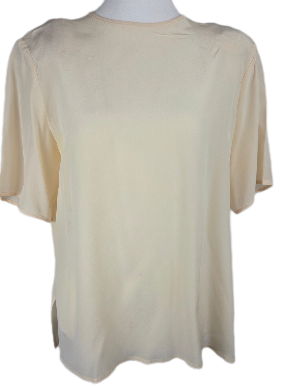 Vintage Max Mara 100% Pure Silk Blouse Cream Yellow Short Sleeve Top Flawed